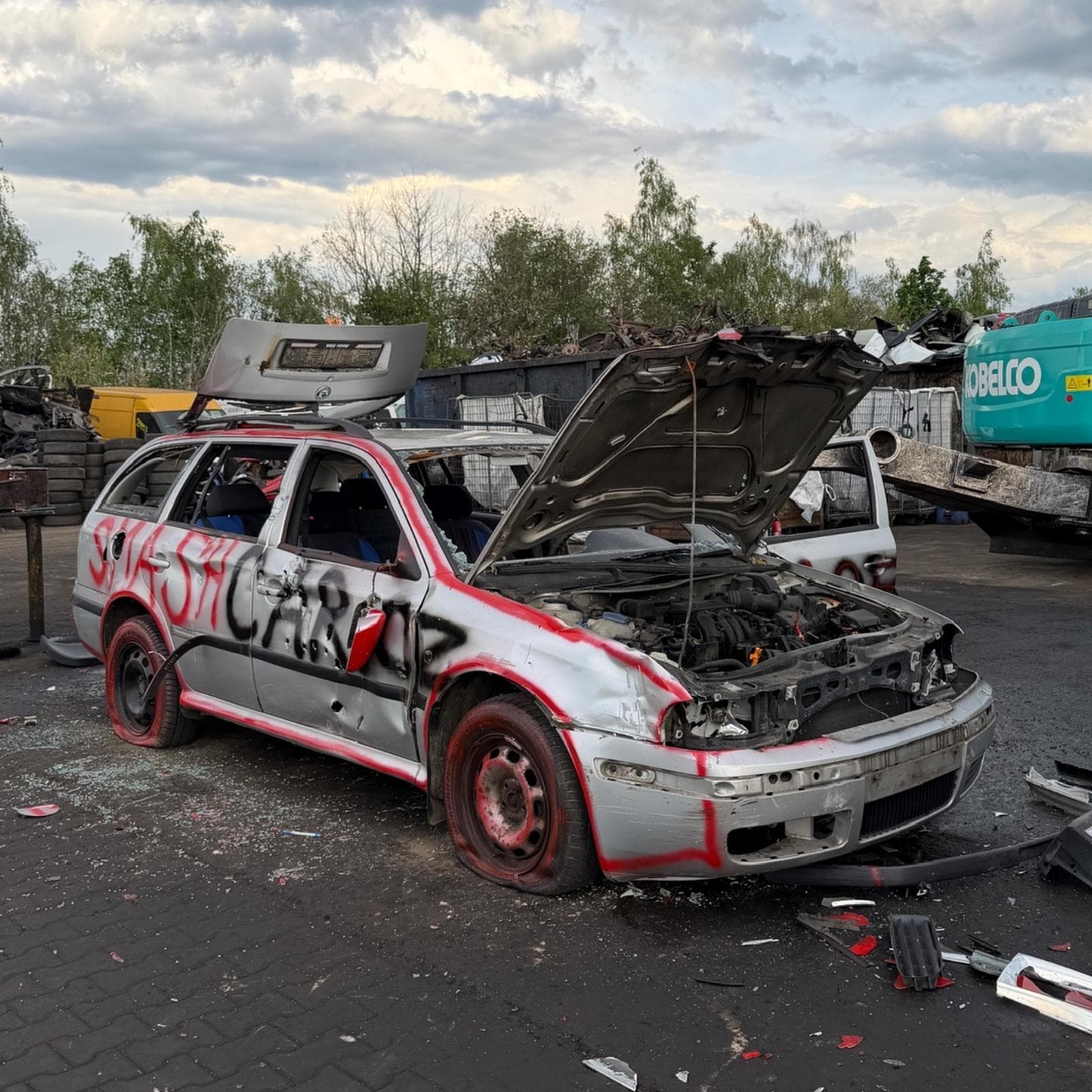 A smashed car at Smash Car Prague